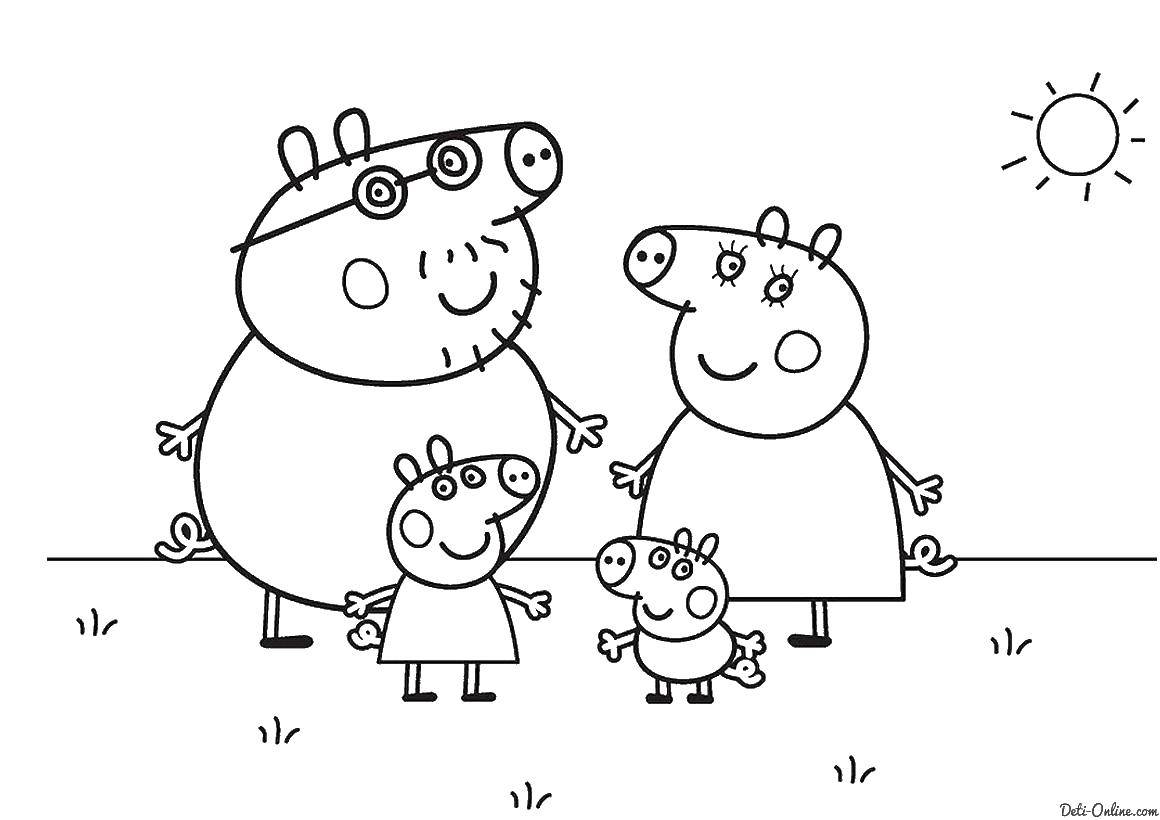 Название: Раскраска Семья свинки пеппы. Категория: семья. Теги: Семья, родители, дети, Свинка пеппа.