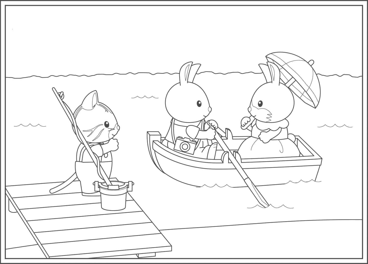 Coloring Water activities animals. Category family animals. Tags:  Leisure, kids, water, fun, animals.