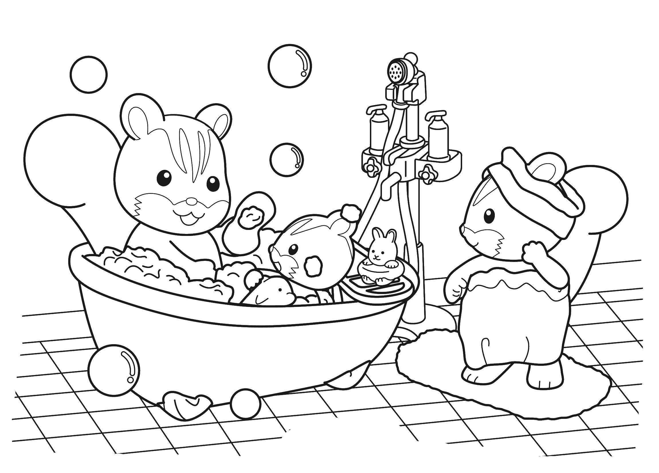 Coloring Animals bathe. Category family animals. Tags:  The animals.