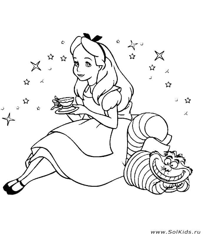 Coloring Alice and the Cheshire cat. Category The characters from fairy tales. Tags:  cat Cheshire Alice.