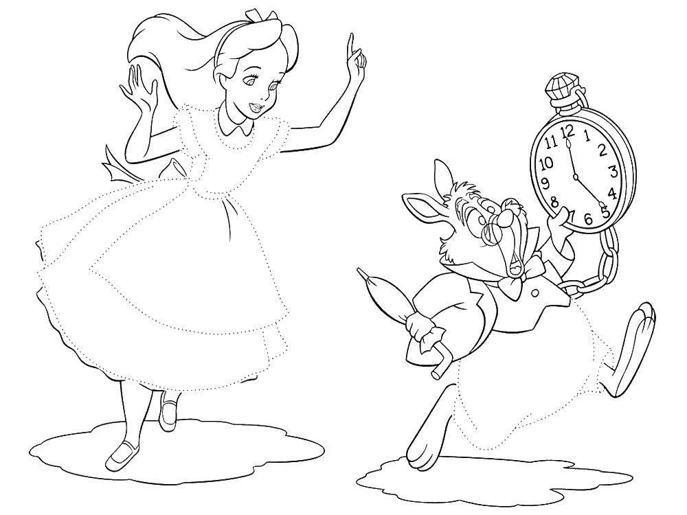Coloring Alice and the rabbit. Category coloring. Tags:  Alice in Wonderland, white rabbit.