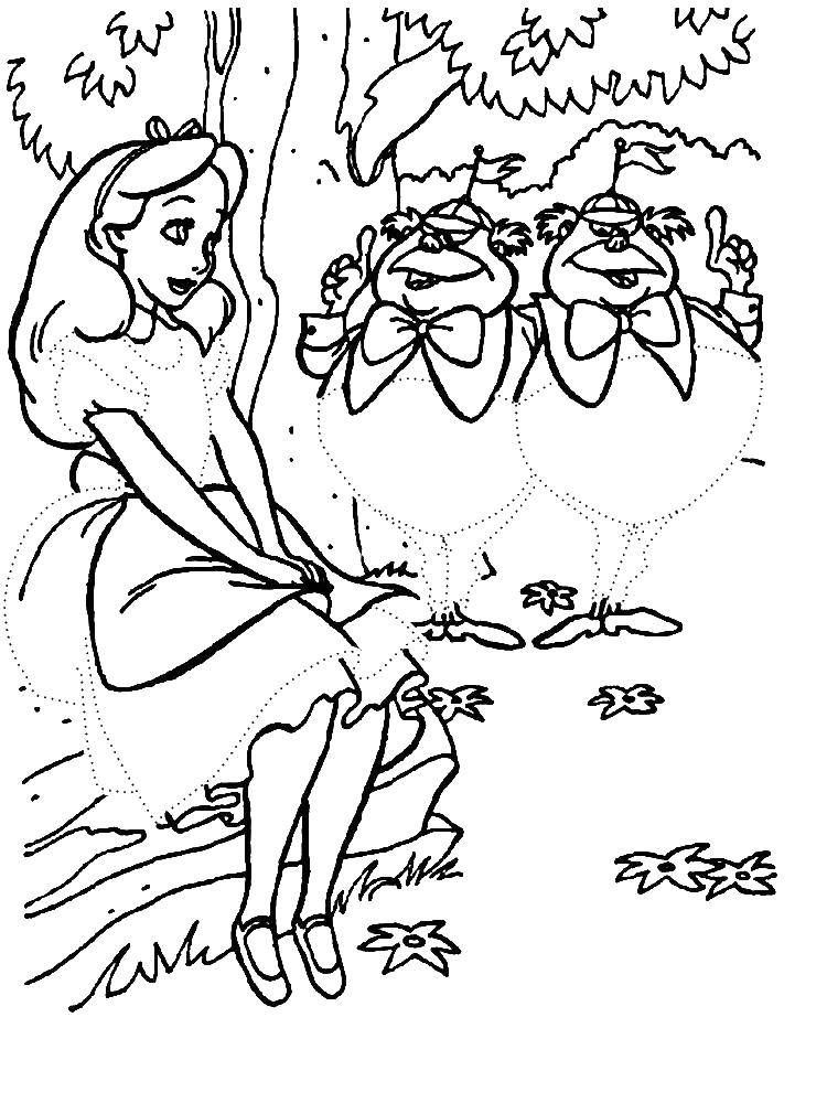 Coloring Alice and Tweedledum and Tweedledee. Category coloring. Tags:  Alice in Wonderland, Tweedledum, Tweedledee, .