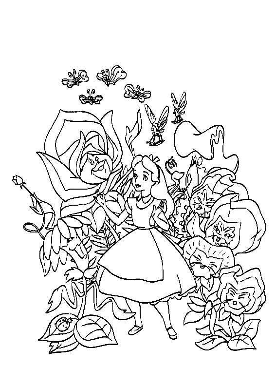Название: Раскраска Алиса в зазеркалье. Категория: Персонажи из сказок. Теги: алиса, растение.