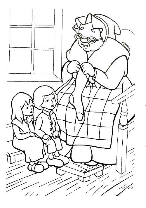 Coloring Grandmother with grandchildren. Category coloring. Tags:  children, grandma.