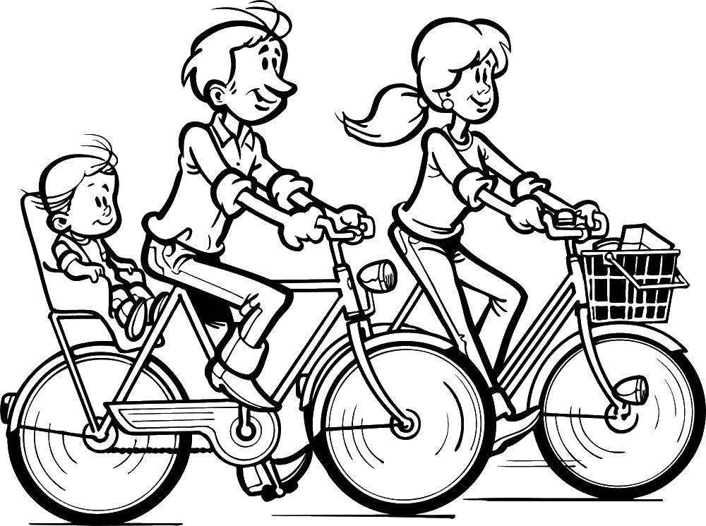 Coloring Dad,mom,baby. Category coloring. Tags:  dad , mom, baby, Bicycle.