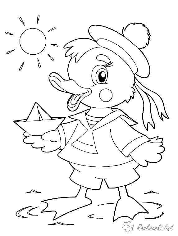 Coloring Duck. Category Coloring pages for kids. Tags:  ducks, sun.