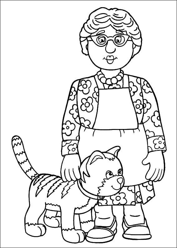 Coloring Woman with a cat. Category coloring. Tags:  cat, woman.