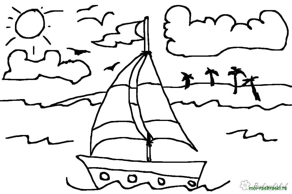 Название: Раскраска Лодка.пляж. Категория: море. Теги: солнце, лодка, море.