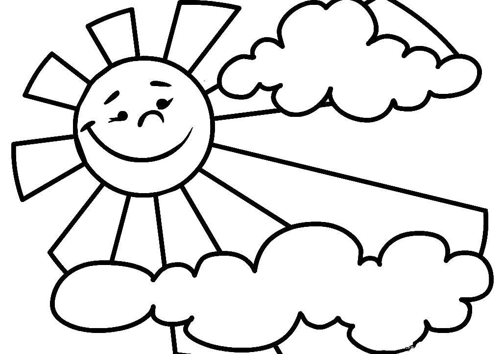 Название: Раскраска Солнышко в облаках. Категория: погода. Теги: солнце, облака.
