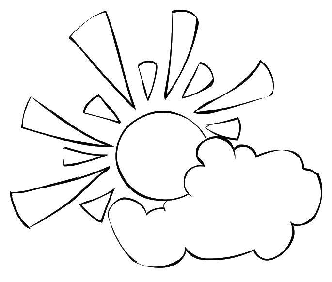 Название: Раскраска Солнышко за облаками. Категория: погода. Теги: солнце, облака.