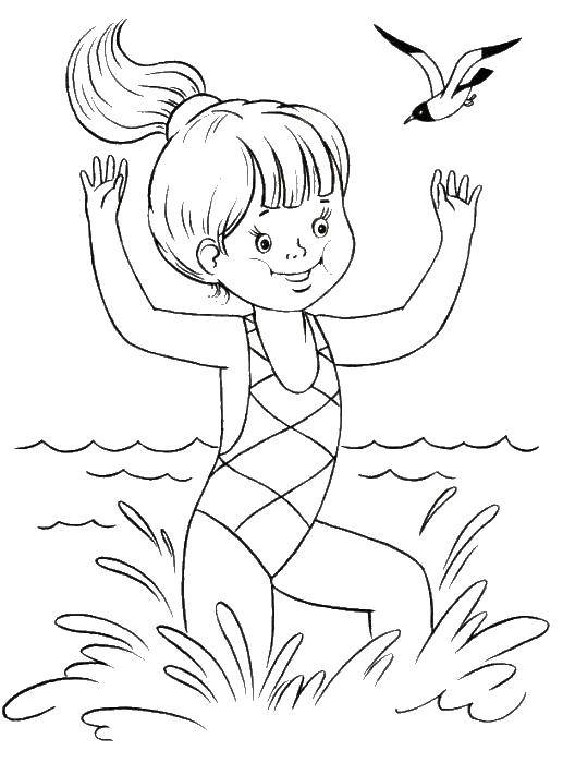 Название: Раскраска Девочка на воде. Категория: отдых. Теги: девочка, море.