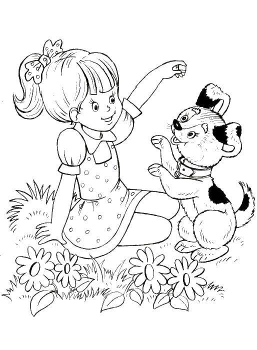 Название: Раскраска Девочка с щеночкам. Категория: раскраски для девочек. Теги: девочка, щенок.