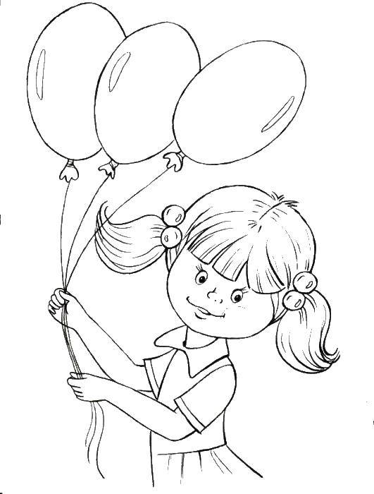 Название: Раскраска Девочка с шариками. Категория: раскраски для девочек. Теги: девочка, шарики.