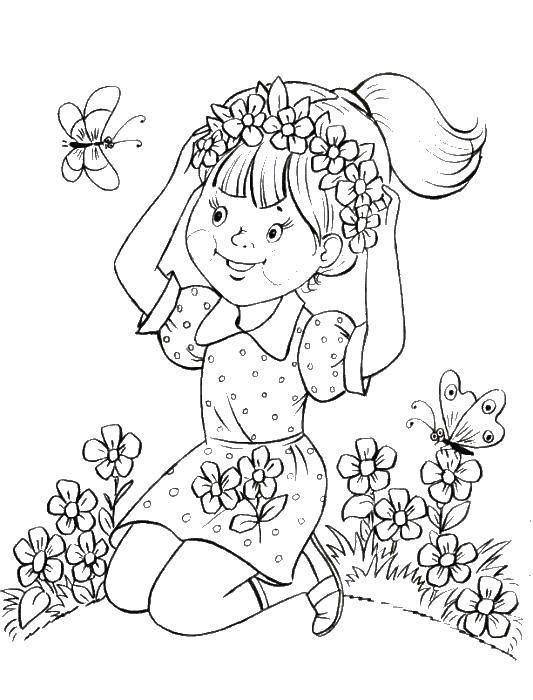 Название: Раскраска Девочка. Категория: раскраски для девочек. Теги: девочка, цветы.
