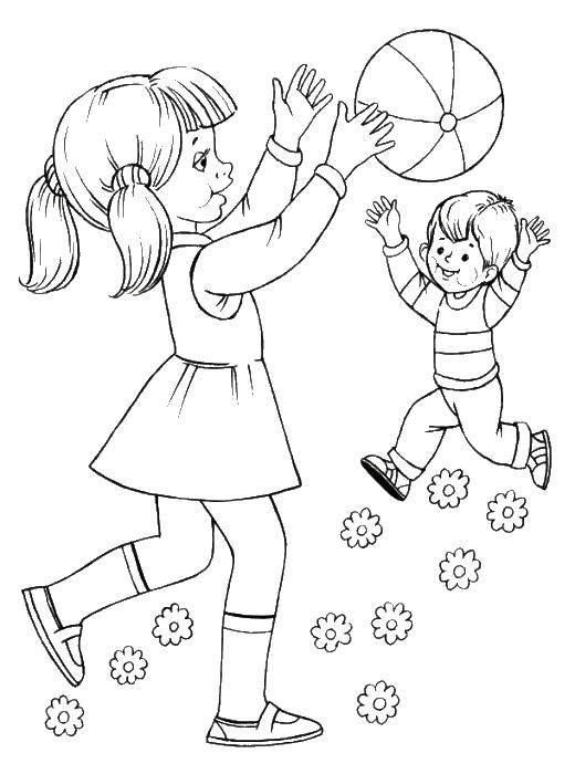 Название: Раскраска Мальчик и девочка с шариком. Категория: дети. Теги: мальчик, девочка, шарик.