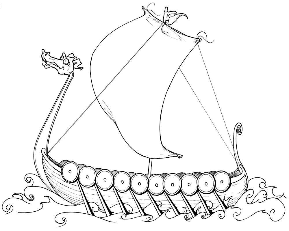 Название: Раскраска Древний корабль. Категория: корабли. Теги: Корабль, вода.