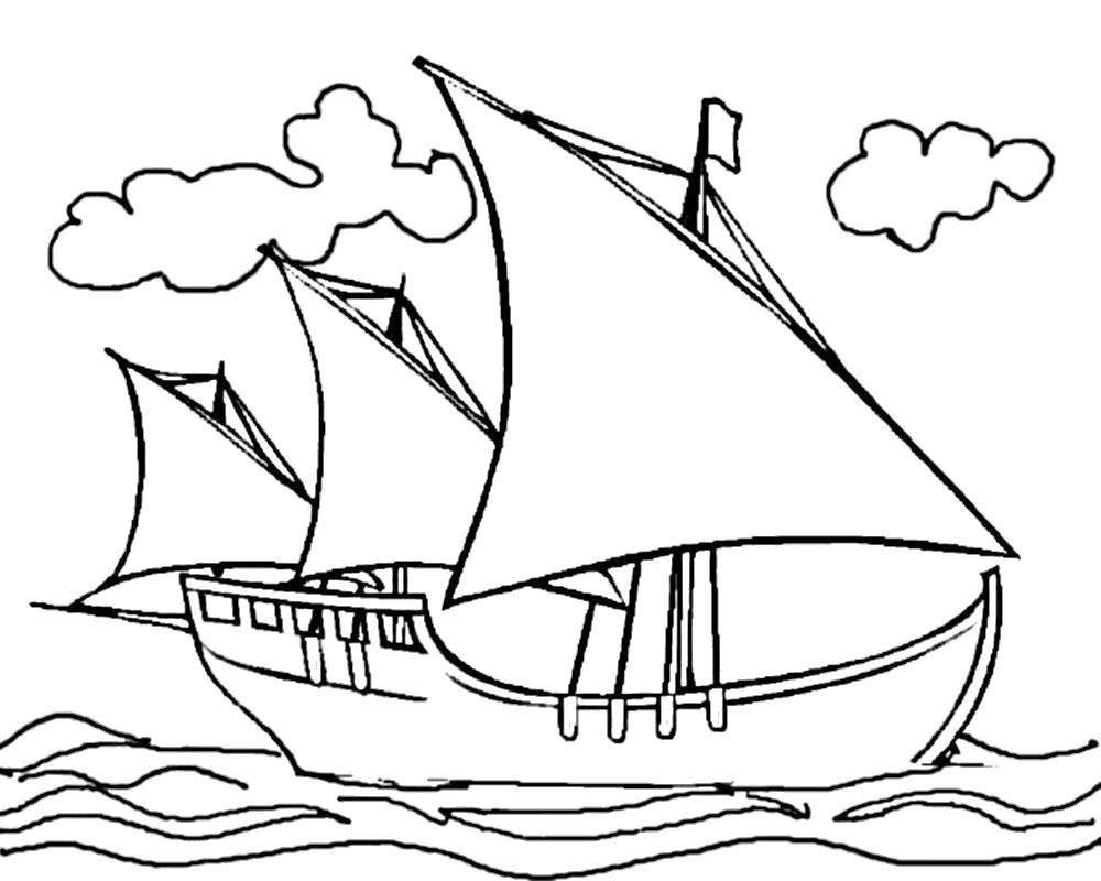 Coloring A ship with big sails. Category ship. Tags:  Ship, water.