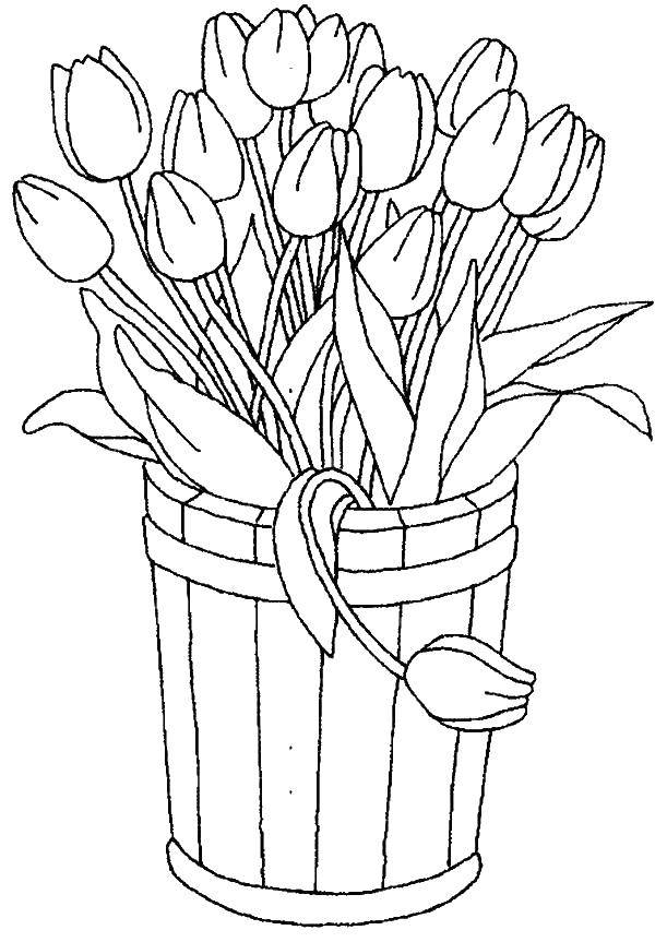 Название: Раскраска Букет с тюльпанами. Категория: весна. Теги: тюльпаны.
