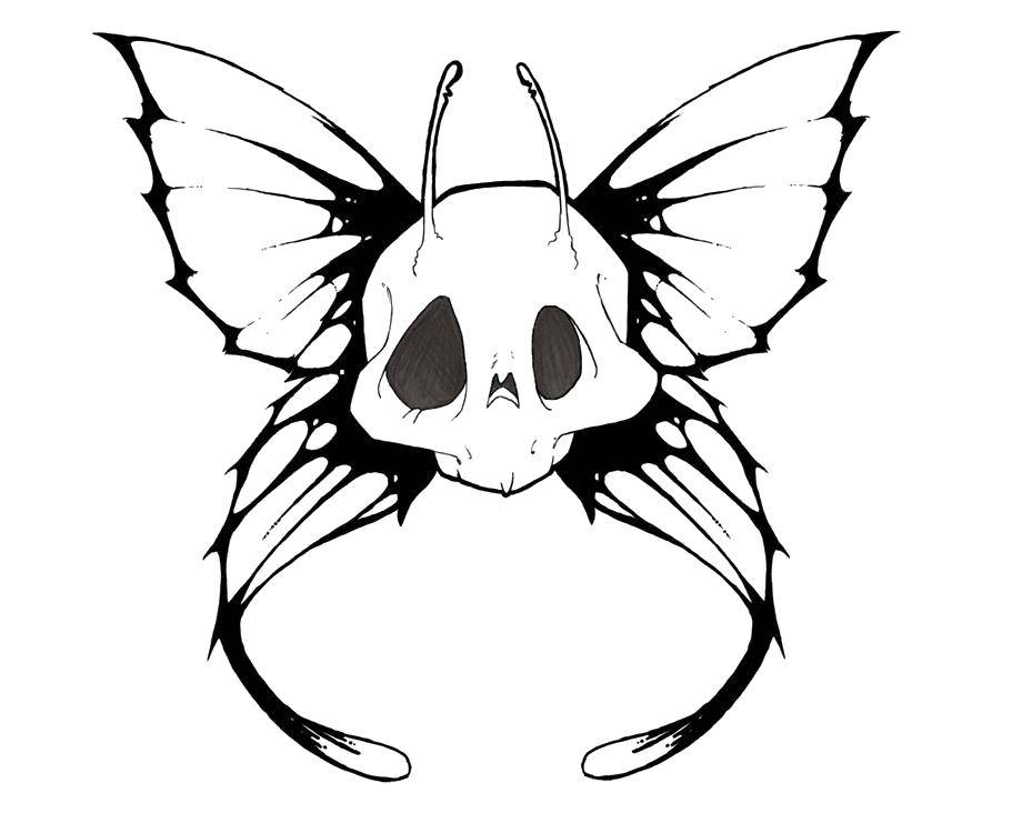 Coloring Skull with butterfly wings. Category skull. Tags:  Skull, butterfly.