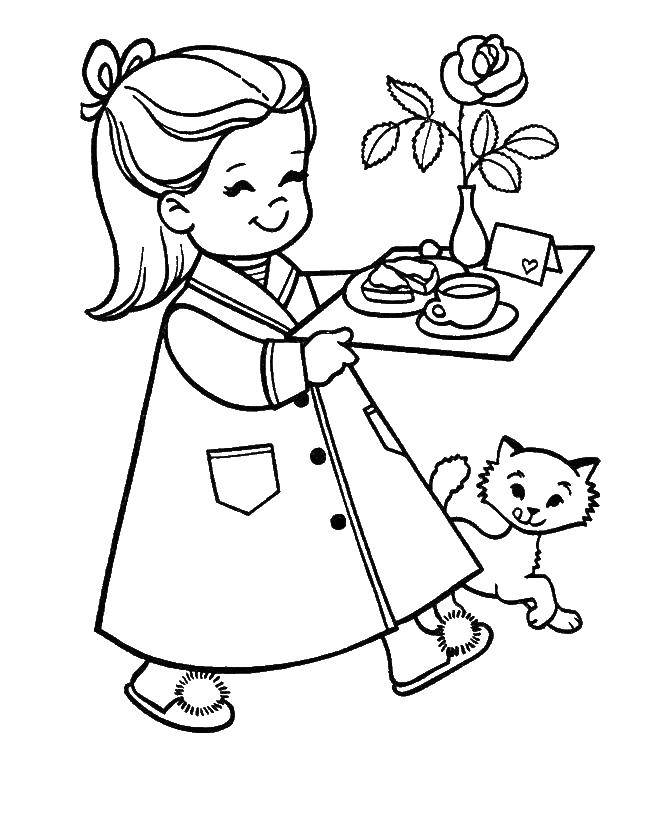 Coloring Girl carries Breakfast. Category children. Tags:  Children, girl.