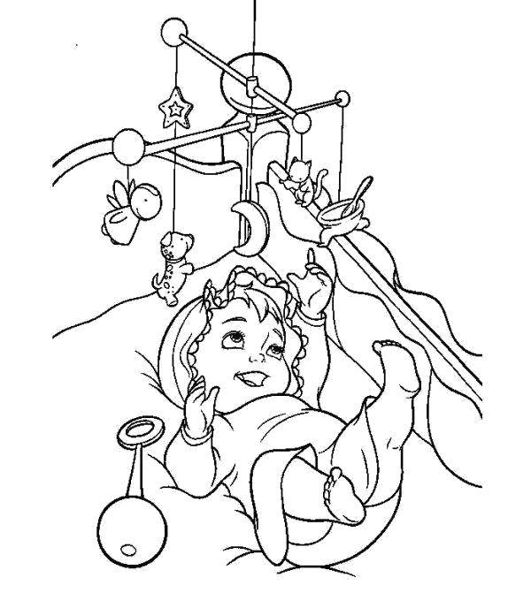 Coloring The child in the crib. Category coloring. Tags:  Baby cot.