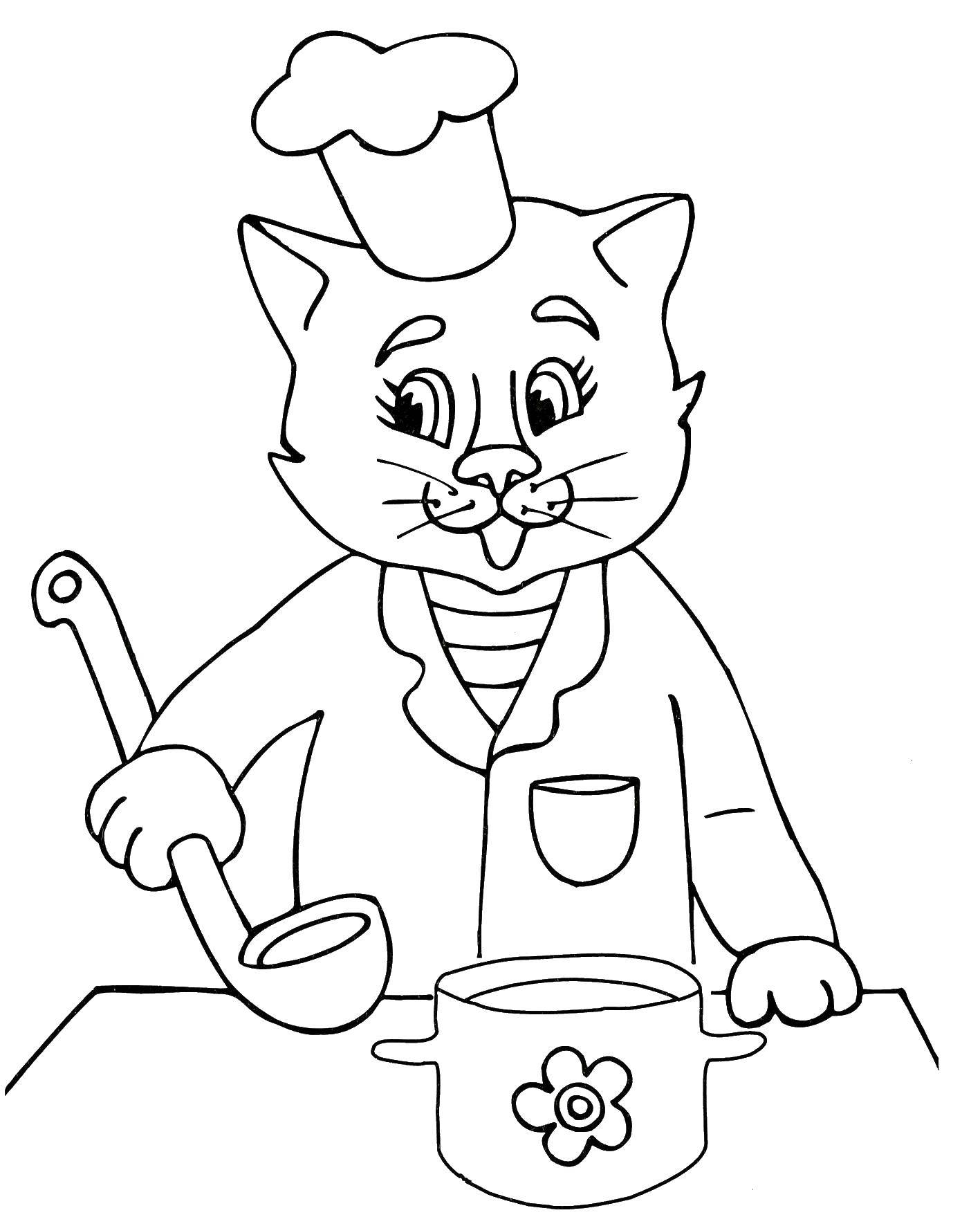 Coloring Cat chef. Category Animals. Tags:  Animals, cat.