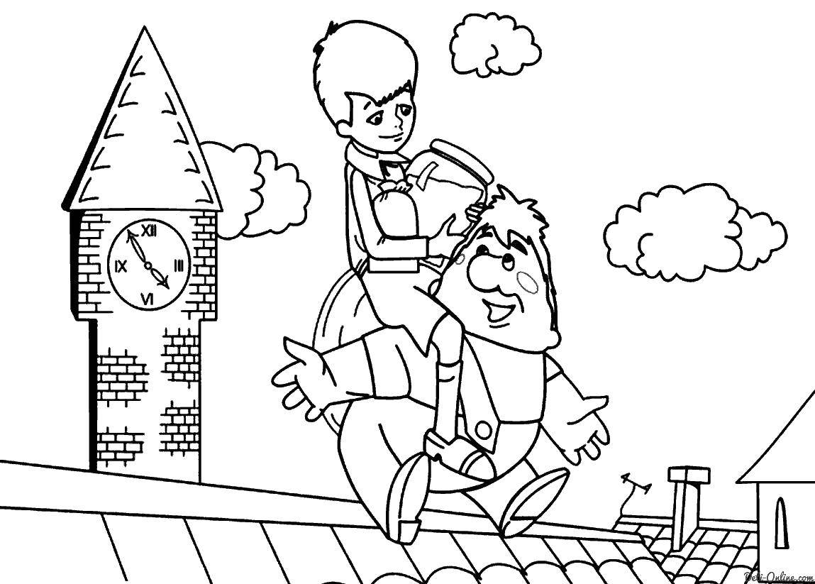 Название: Раскраска Малыш и карлсон на крыше. Категория: Персонаж из мультфильма. Теги: Персонаж из мультфильма, "Малыш и Карлсон".