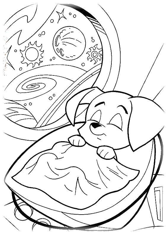 Coloring Sleeping puppy. Category Coloring pages for kids. Tags:  Animals, dog.