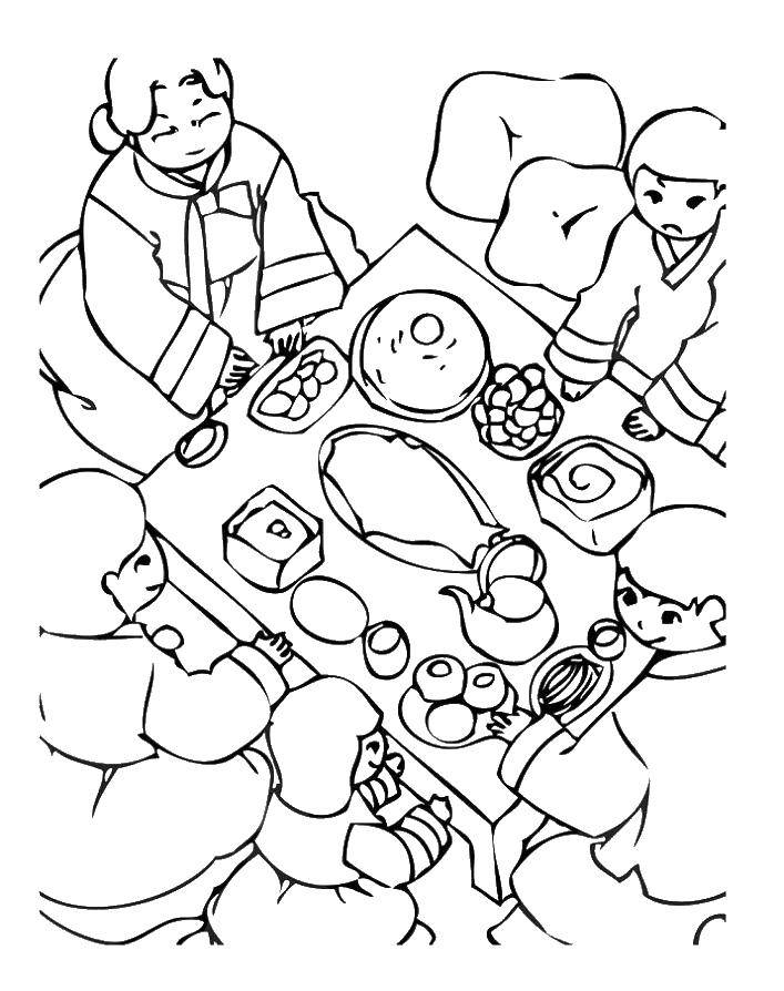 Название: Раскраска Ужин японской семьи. Категория: Семья. Теги: Семья, родители, дети.