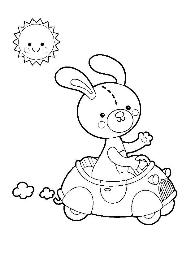 Название: Раскраска Кролик на машине. Категория: Животные. Теги: заяц, кролик.