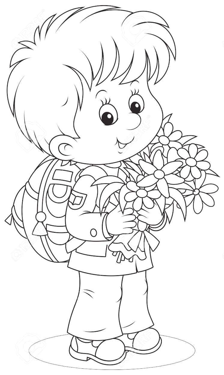 Coloring First time in first class. Category school. Tags:  The school , first grade, flowers.