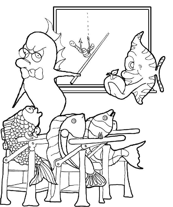Coloring Fish school. Category school. Tags:  School, class, lesson, children, teacher.
