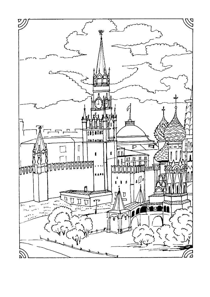 Название: Раскраска Спасская башня кремля. Категория: россия. Теги: Россия, Кремль.
