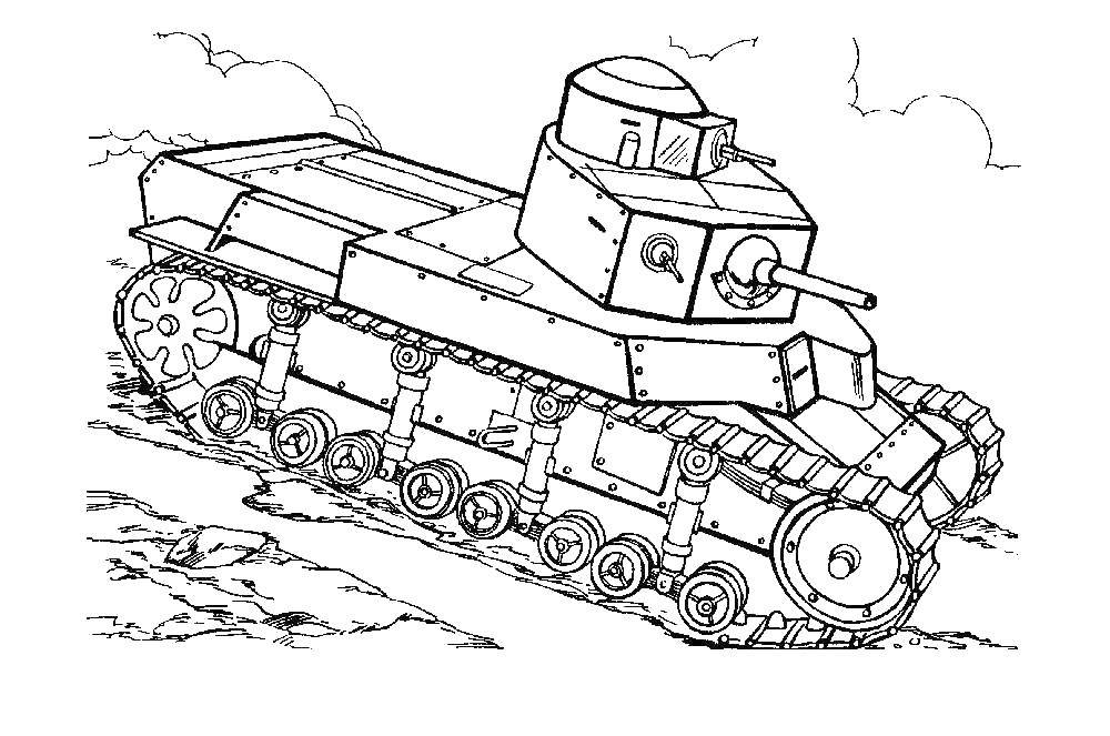 Coloring T-34 tank. Category military coloring pages. Tags:  Military, vehicles, tank, arms.