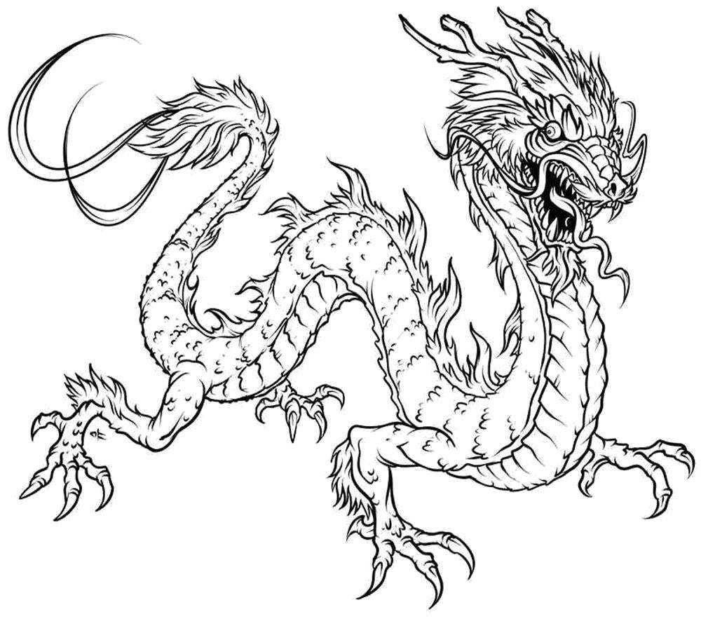 Раскраска Китайский дракон распечатать - Драконы