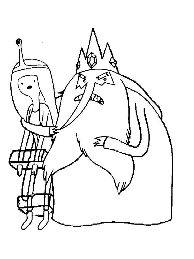 Название: Раскраска Ледяной король схватил принцессу бубльгум. Категория: время приключений. Теги: Персонаж из мультфильма, "Время Приключений".