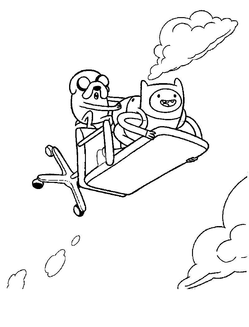 Название: Раскраска Финн и джейк летают. Категория: Персонажи из мультфильма. Теги: стул, джеик, финн.