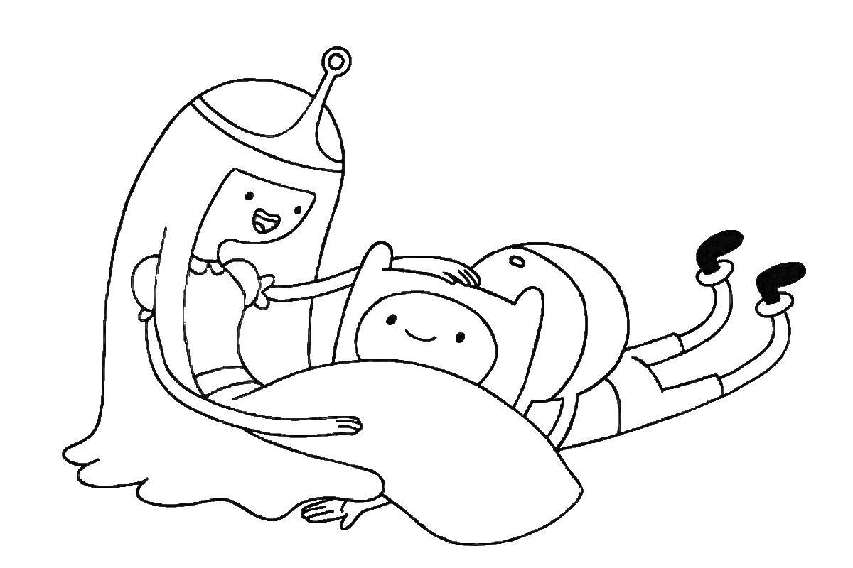 Название: Раскраска Финн и принцесса бубльгум. Категория: время приключений. Теги: Персонаж из мультфильма, "Время Приключений".