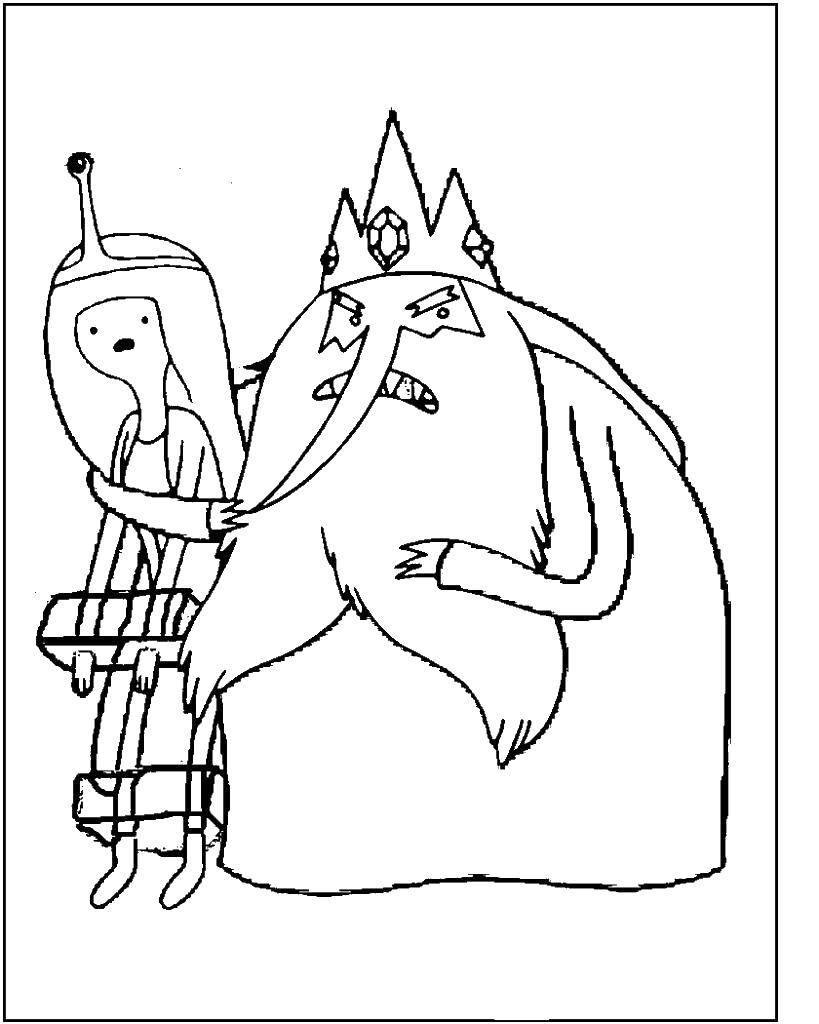 Название: Раскраска Ледяной король и принцесса бубльгум. Категория: Персонажи из мультфильма. Теги: время приключений, ледяной король, принцесса бубльгум.