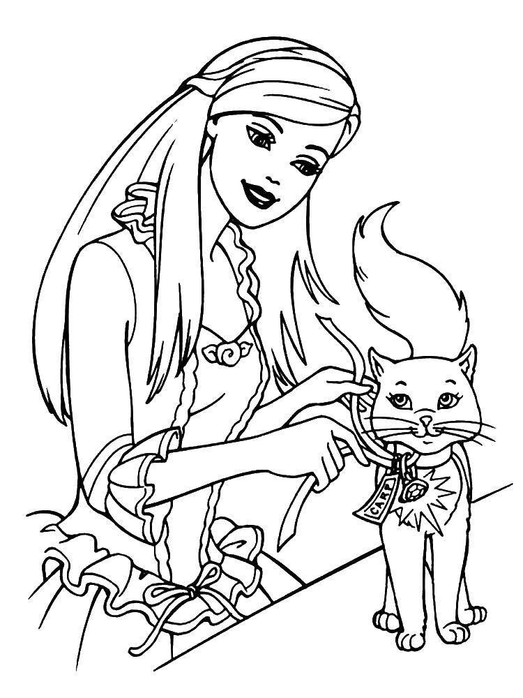 Название: Раскраска Барби и её кошечка. Категория: Барби. Теги: Барби, кошка, принцесса.