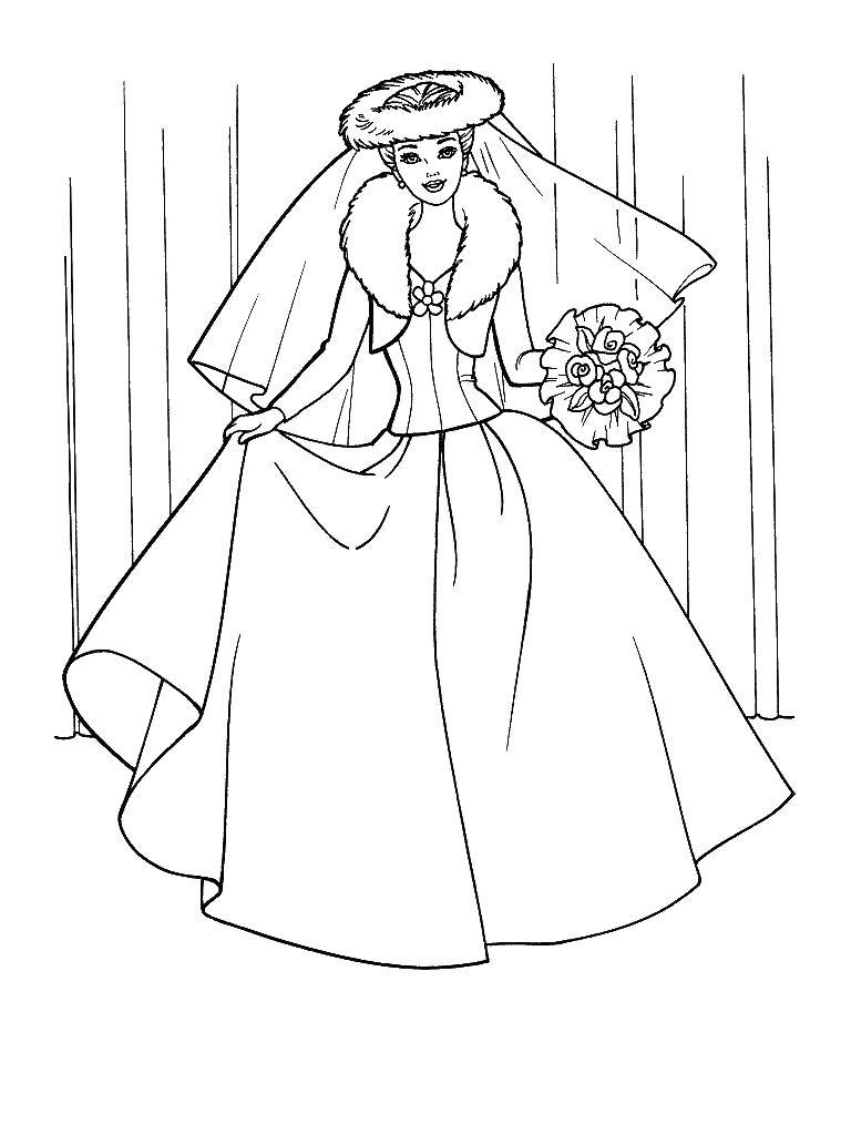 Название: Раскраска Барби - невеста. Категория: свадебные платья. Теги: Барби, свадьба.