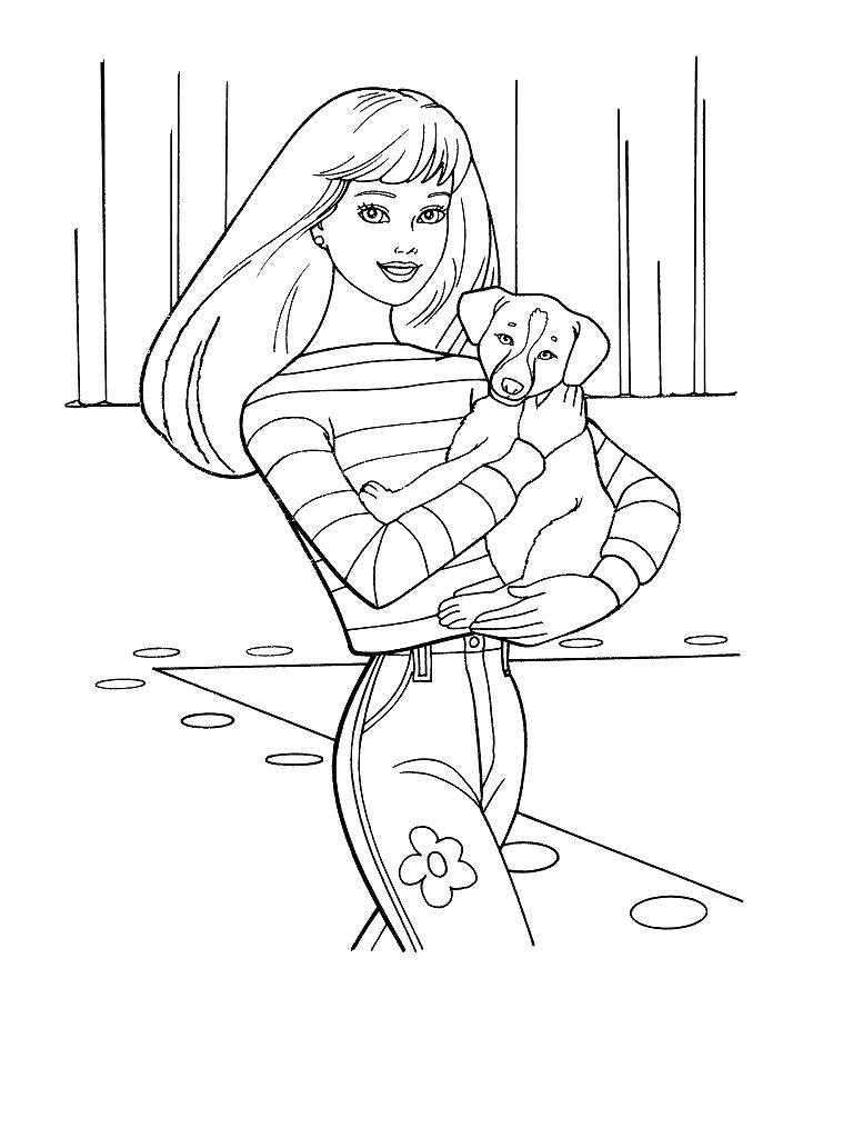 Coloring Barbie with puppy. Category Barbie . Tags:  Barbie , dog.