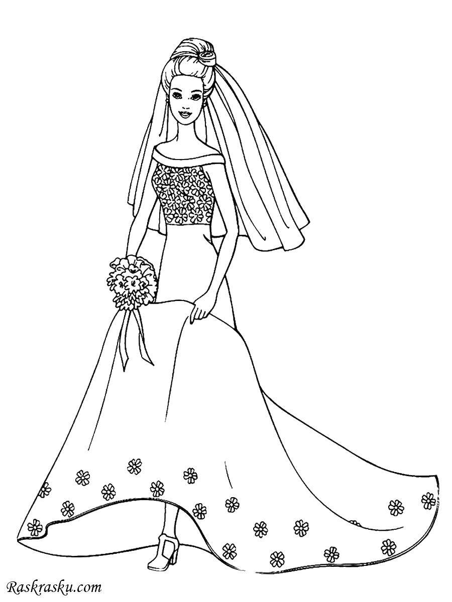 Название: Раскраска Барби свадебные платье. Категория: свадебные платья. Теги: барби, платье.