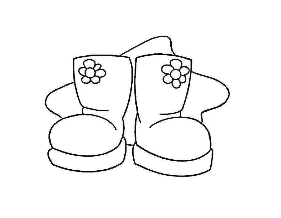 Название: Раскраска Детские сапожки с цветочками. Категория: обувь. Теги: Обувь, сапожки.