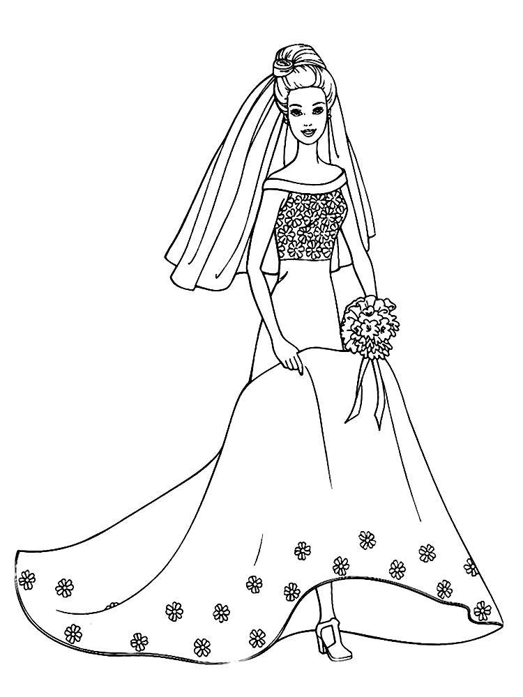 Название: Раскраска Невеста барби. Категория: свадебные платья. Теги: Барби, свадьба.
