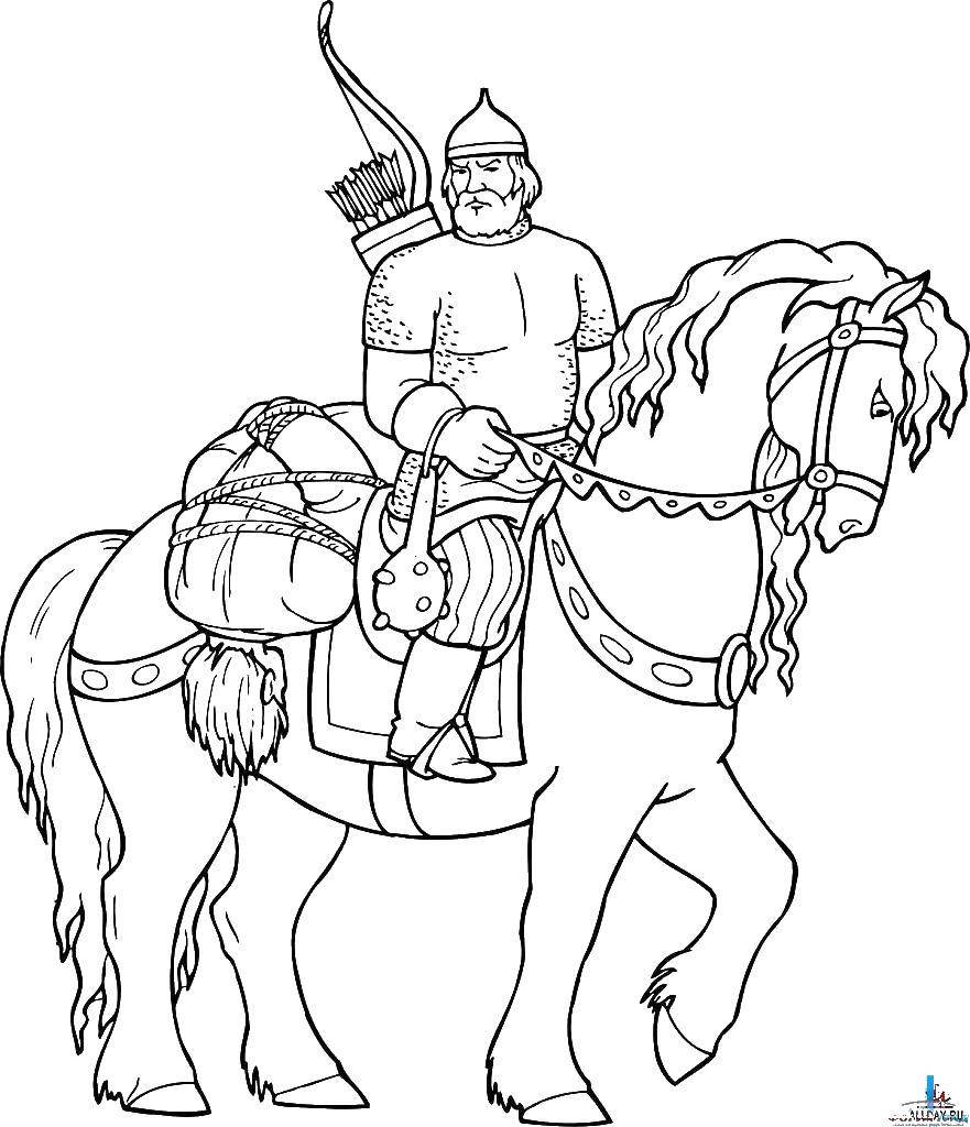 Coloring Ilya Muromets. Category The characters from fairy tales. Tags:  Ilya Muromets, a horse, a prisoner.