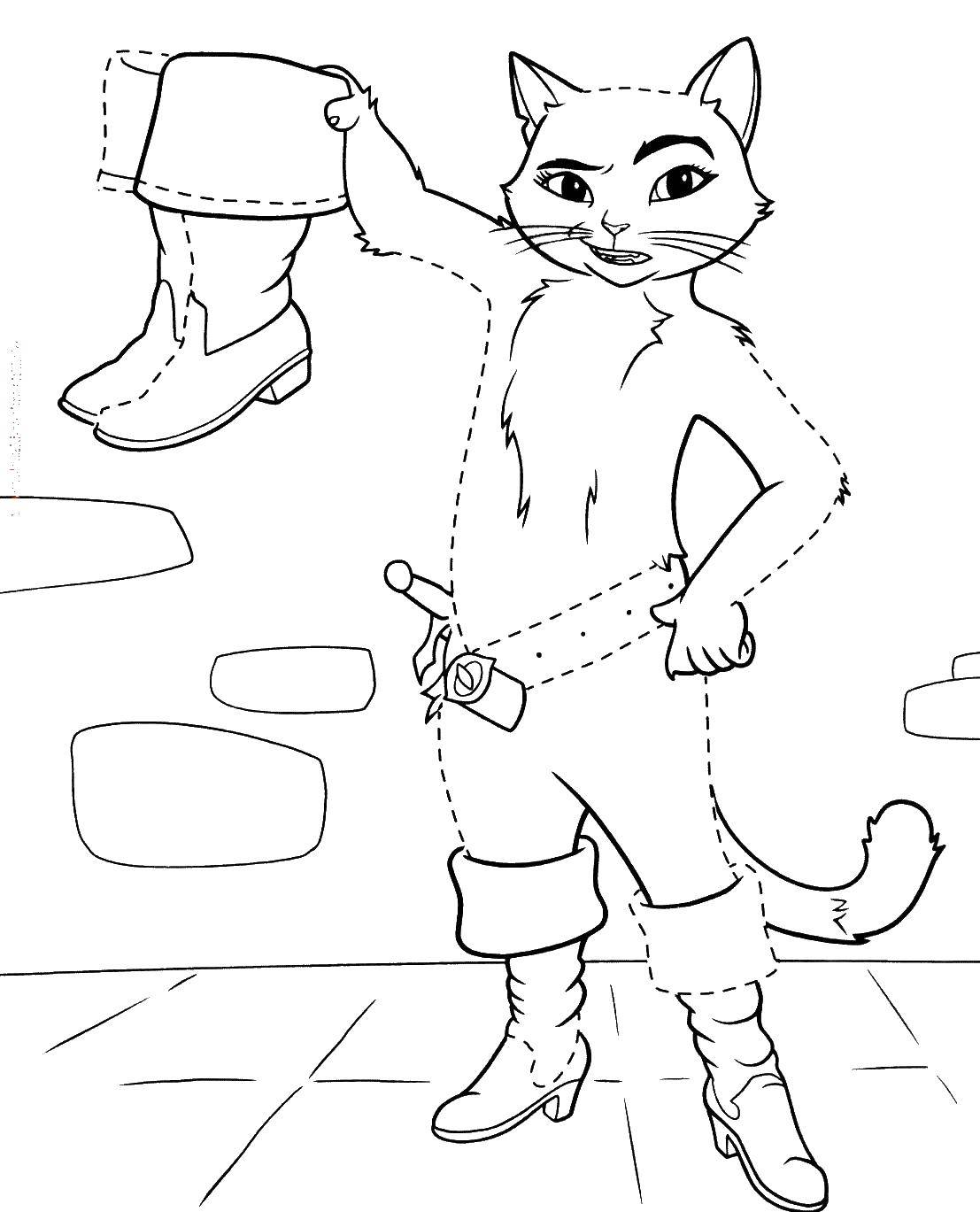 Название: Раскраска Кот в сапогах. Категория: персонаж из сказки. Теги: кот, сапоги.