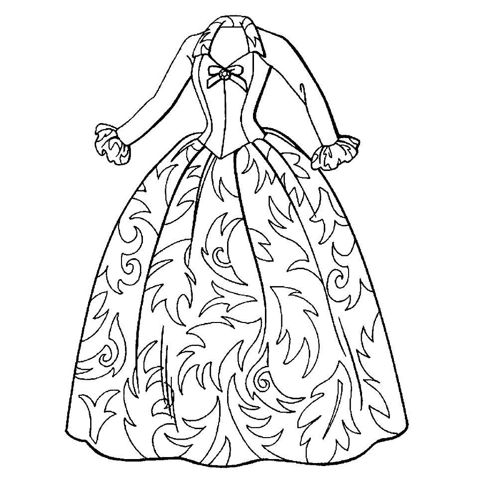 Название: Раскраска Бальное платье. Категория: бальные платья. Теги: Одежда, платье.