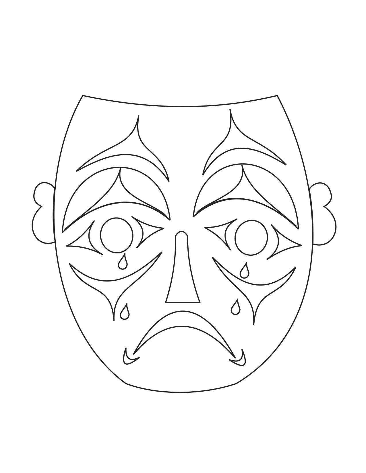 Название: Раскраска Грустная маска со слезами. Категория: Маски. Теги: маска.