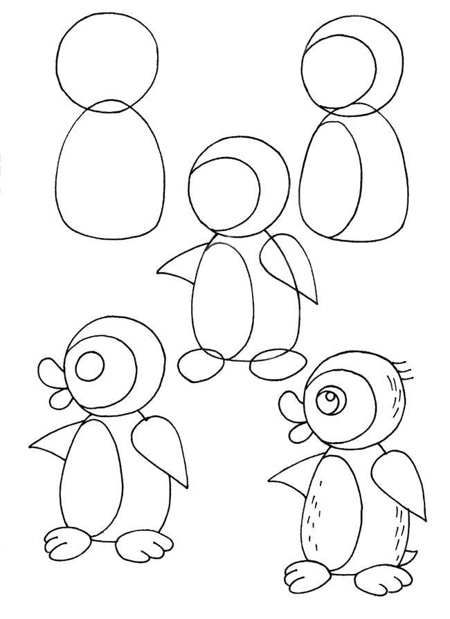 Название: Раскраска Поэтапно рисуем пингвина. Категория: как нарисовать поэтапно животных. Теги: Птицы, пингвин.